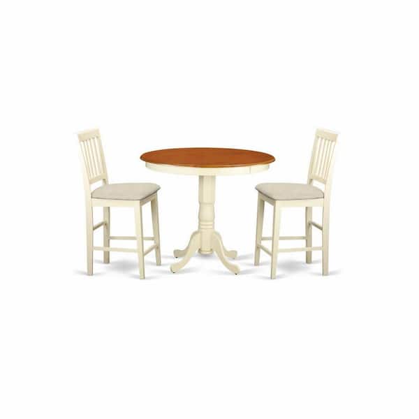 East West Furniture 3-Piece Buttermilk and Cherry Solid Wood Top - Dining Room Set - Seats 4