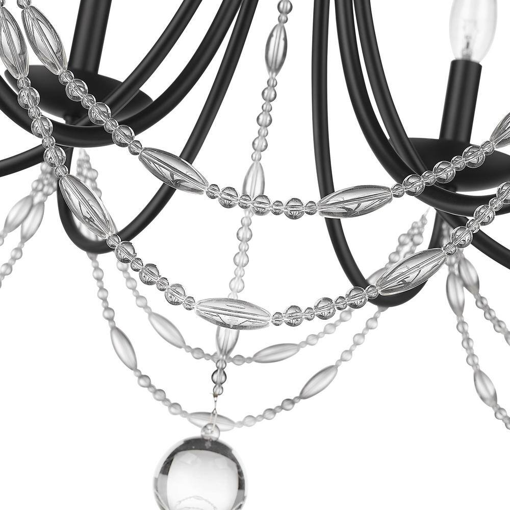 Elegant Matte Black 6-Light Chandelier with Crystal Glass Beads
