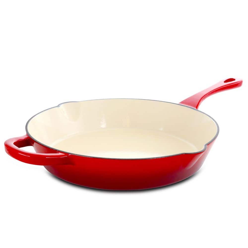 Scarlet Red 12" Enameled Cast Iron Skillet with Dual Handles