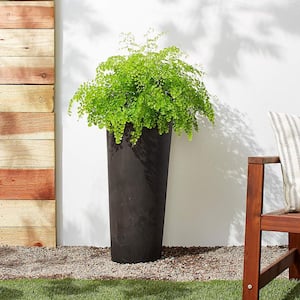 Contempo Tall Round 13 in. x 28 in. Dark Charcoal Marble PSW Planter