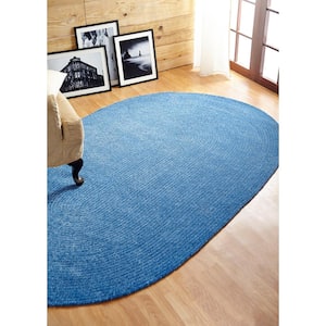 Chenille Braid Collection Smoke Blue 60" x 96" Oval 100% Polyester Reversible Solid Area Rug