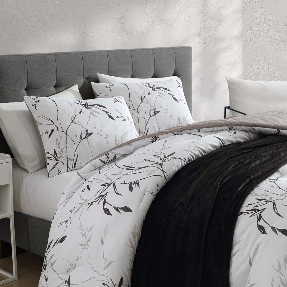 Twin Gray and White Microfiber Reversible Bedspread Set
