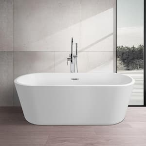 60 in. Acrylic Oval Freestanding Flatbottom Non-Whirlpool Double Slipper Soaking Bathtub in White