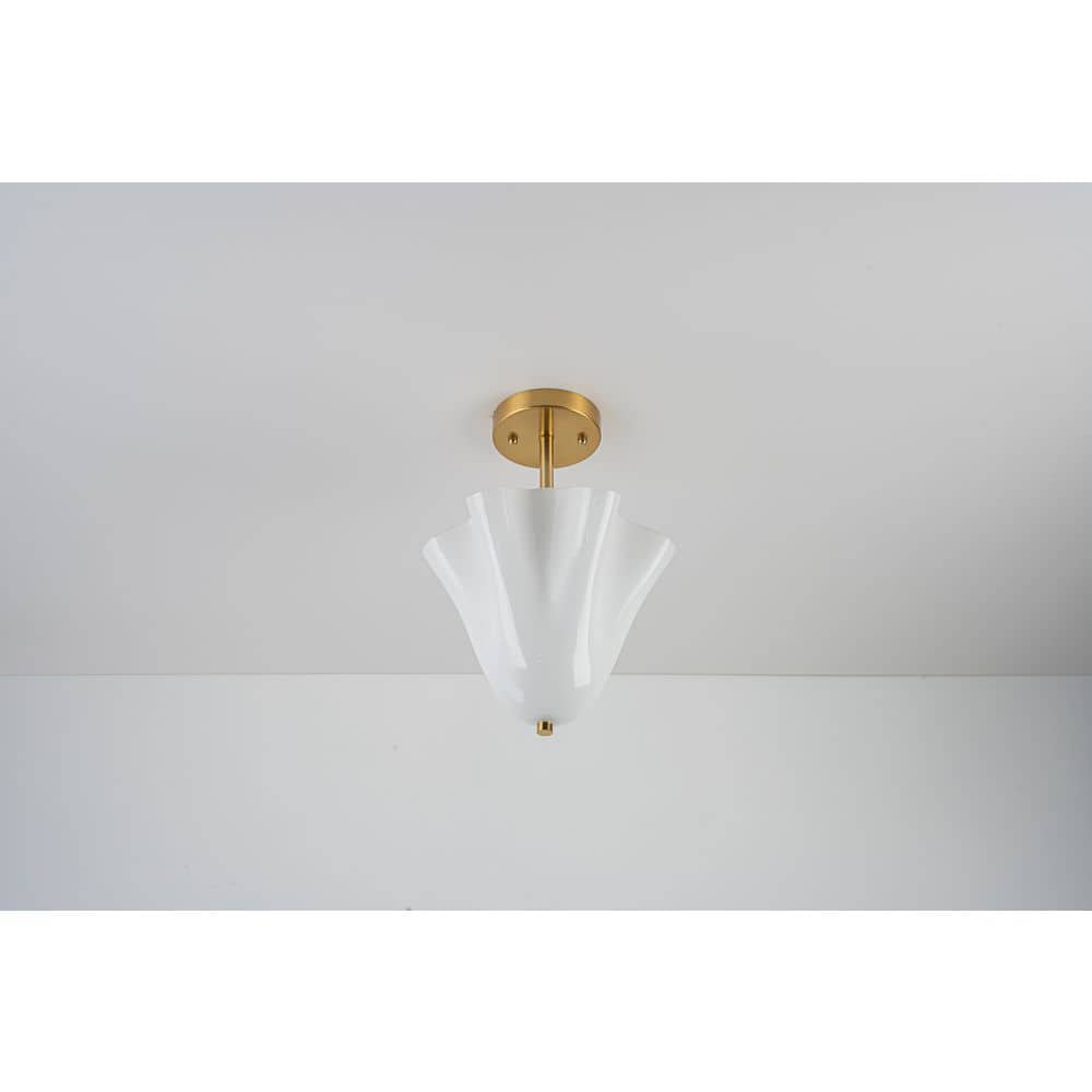 Lotus 2-Light 10.6-in W Modern French Country Brass Semi-Flush Mount with Fluted Opal Glass for Hallway and Bedroom price history on PriceWatchPro