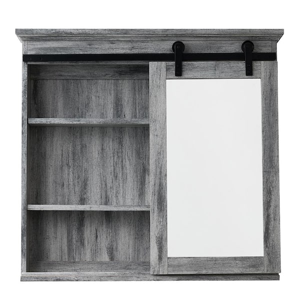 Glacier Bay 31 In X 29 Barn Door Medicine Cabinet, Bathroom Mirror Cabinet With Sliding Door