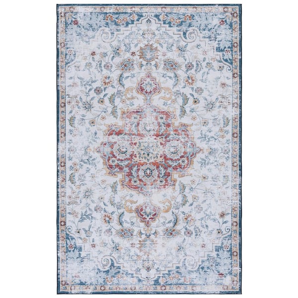 SAFAVIEH Tuscon Gray/Rust 6 ft. x 9 ft. Machine Washable Distressed Floral Medallion Area Rug