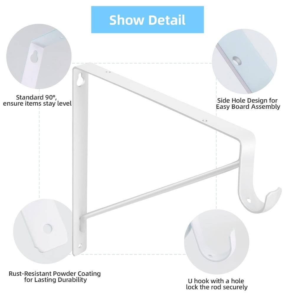 Detail view of shelf bracket design features and rust-resistant coating.