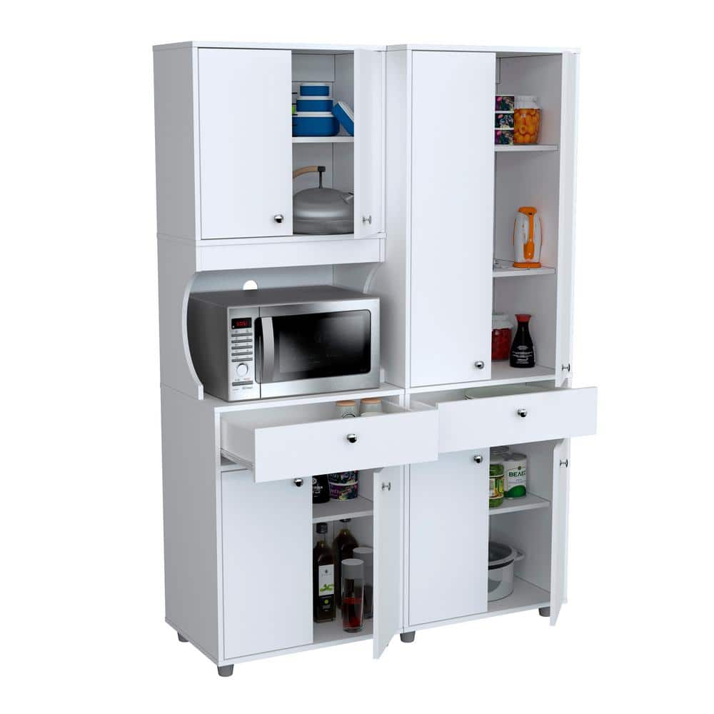 White Melamine 2-Piece Kitchen Microwave Cabinet Set