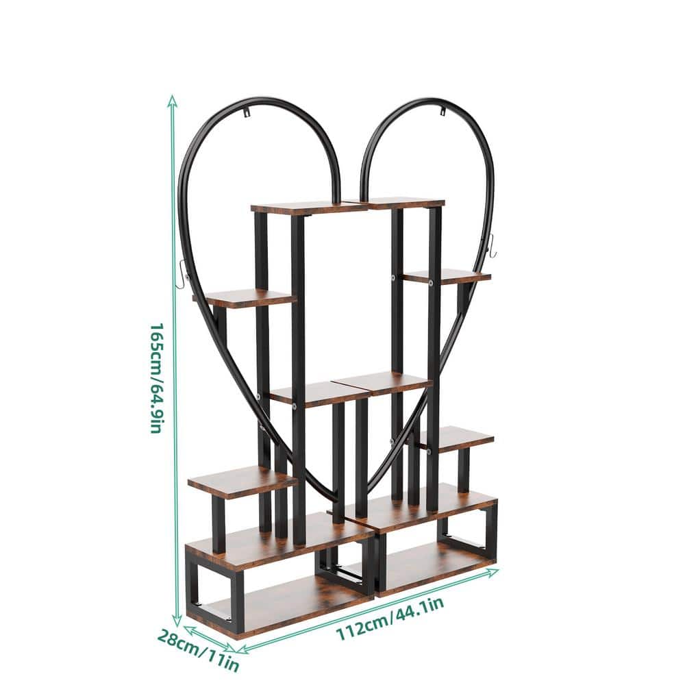 64.9 in. x 20.4 in. x 11 in. Indoor Metal Plant Stand Half Heart Shaped Lad