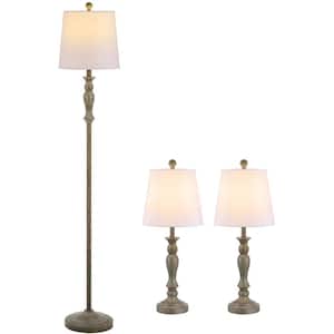 59 in. Retro Table Lamps and Floor Lamp Set of 3 with Handmade Painted Wood Finish
