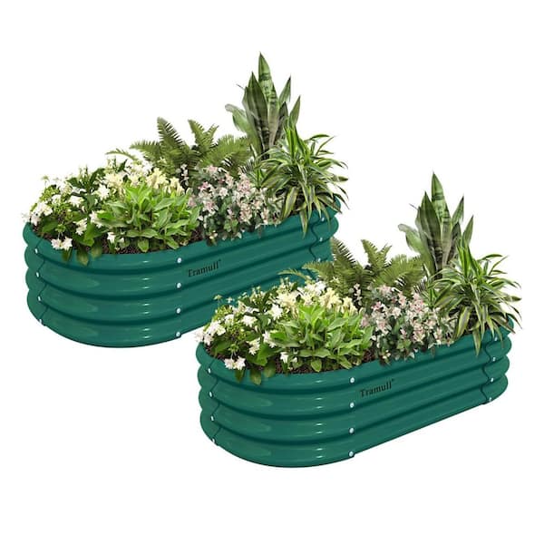 4 x 2 x 1 ft. Galvanized Steel Oval Outdoor Raised Garden Beds Anti-Rust Metal Planter Box for Garden (2-Pack)