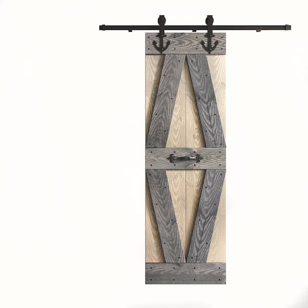 COAST SEQUOIA INC X Series Embossing 30 in. x 84 in. Light Gray/Dark Gray DIY Knotty Wood Sliding Door With Hardware Kit