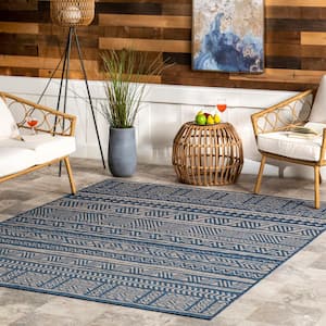 Abbey Tribal Striped Blue 4 ft. x 6 ft. Indoor/Outdoor Area Rug