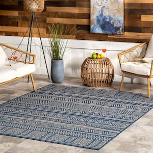 Abbey Tribal Striped Blue 5 ft. x 8 ft. Indoor/Outdoor Area Rug