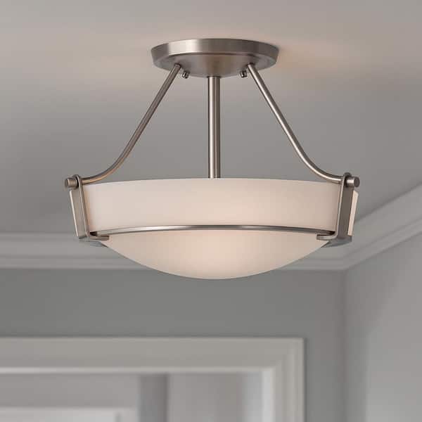 HINKLEY Hathaway 16 in. 3-Light Antique Nickel Semi-Flush Mount