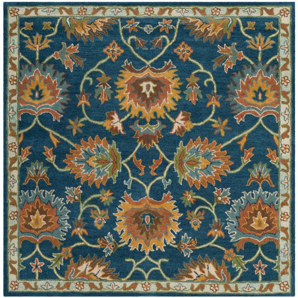 Navy Blue Hand-Tufted Wool Square Area Rug, 6' x 6'