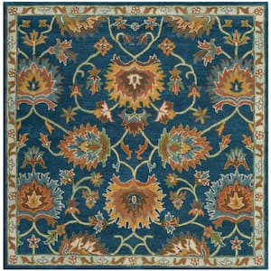 Heritage Navy 6 ft. x 6 ft. Square Floral Area Rug