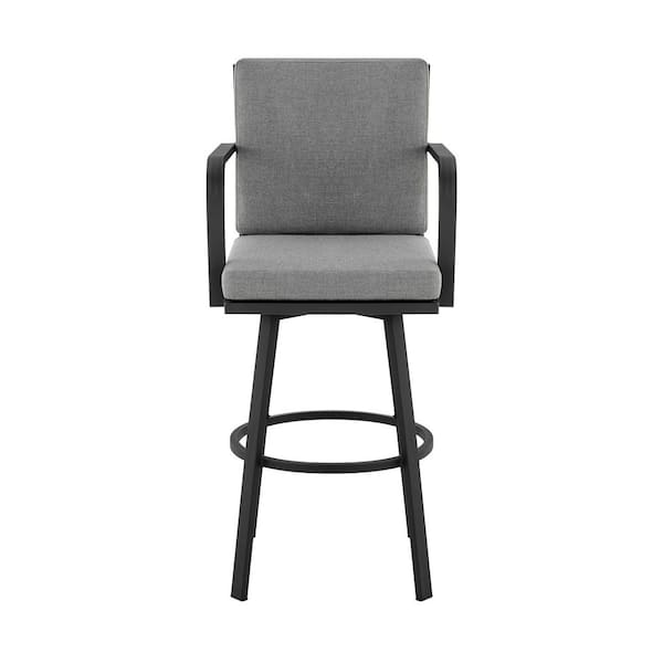 cenadinz 26 in. Seat Height Swivel Aluminum Outdoor Bar Stool with Gray Cushion (1-Pack)