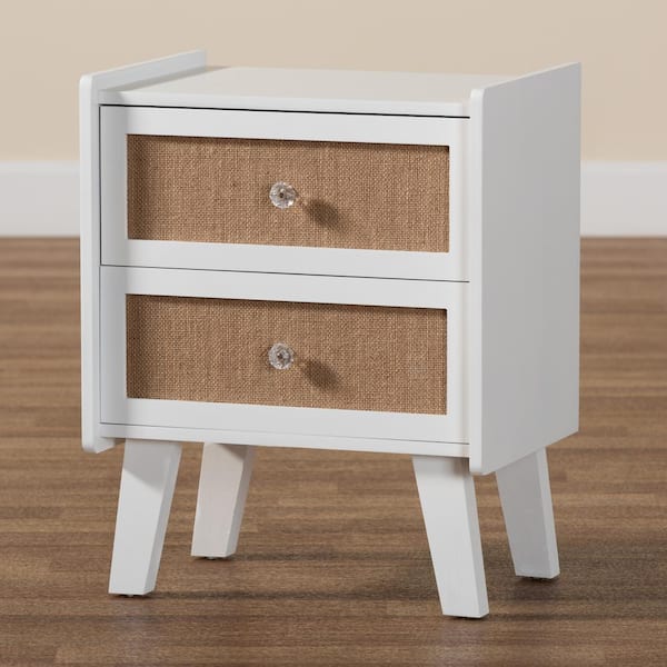 Baxton Studio Balta 2-Drawer White and Oak Brown Nightstand (19.7 in. H x 15.7 in. W x 11.8 in. D)