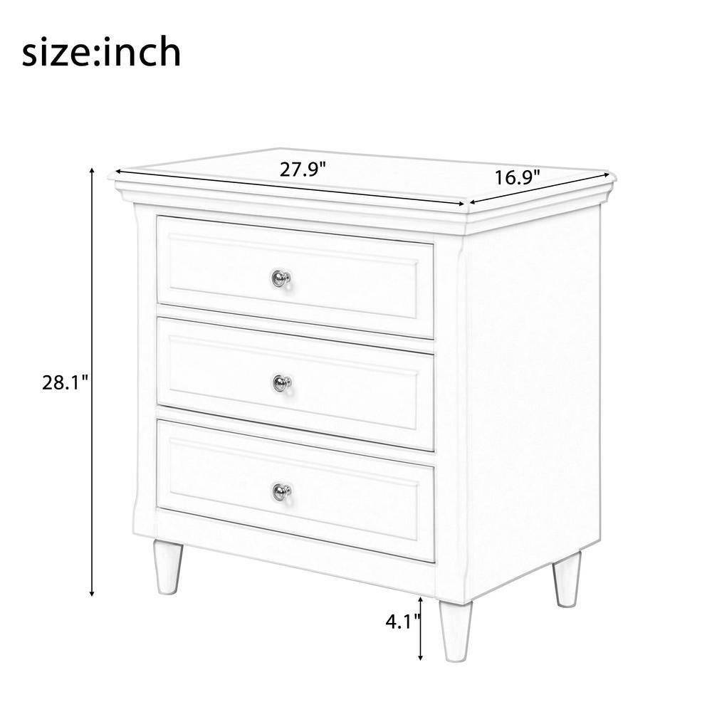 Modern Black 3-Drawer Solid Wood Nightstand with Nickel Knobs