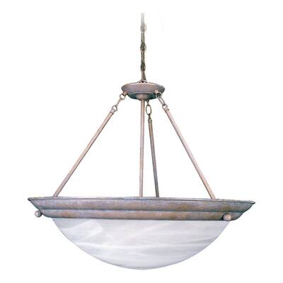 Lunar Collection 4-Light Indoor Prairie Rock Convertible Hanging Pendant/Semi-Flush with Alabaster Glass Bowl Shade