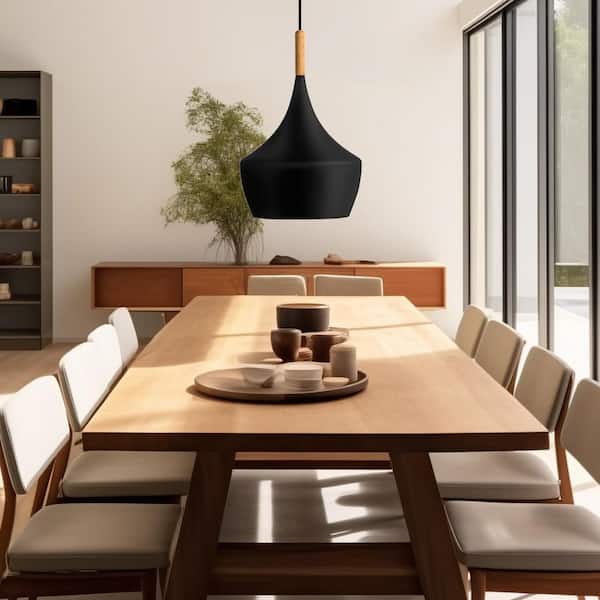 Briignite 60-Watt 1-Light Matte Black Cone Pendant Light with