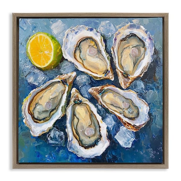 Stupell Industries Lemon & Oysters Seafood by LSR Design Studio Brown Floater Frame Food Graphic Art Print 25 in. x 25 in.