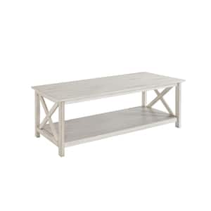Jamestown 48 in. White Wash Large Rectangle Wood Coffee Table with Shelf