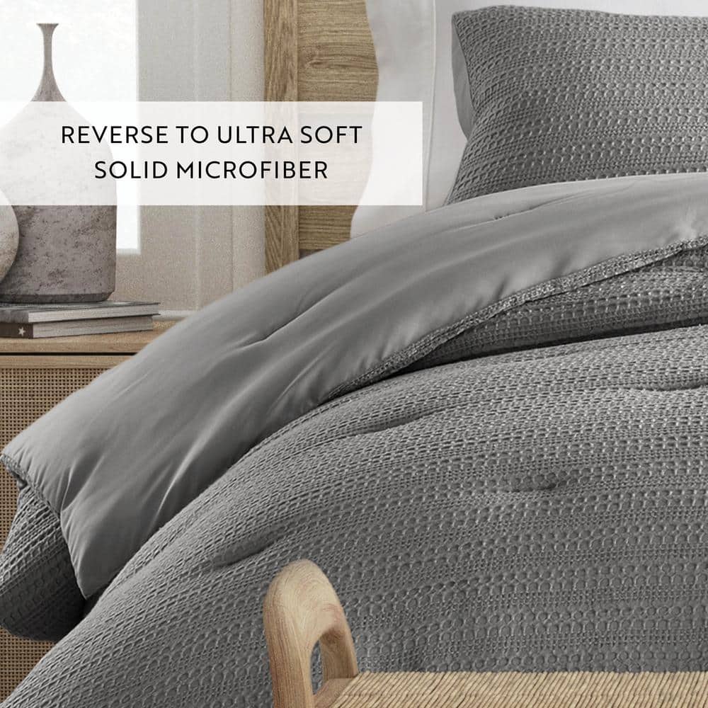 Fog Gray Waffle Weave Down Alternative Full Comforter Set