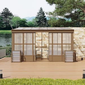 10 ft. x 14 ft. Brown Outdoor Aluminum Frame Polycarbonate Roof Wall Mounted Solarium