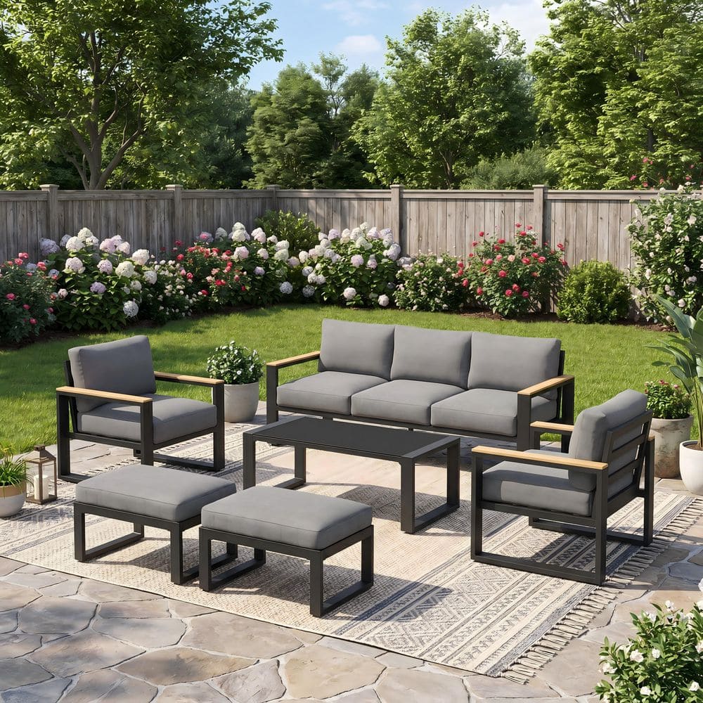 6-Piece Aluminum Outdoor Patio Conversation Seating Set with Grey Cushions price history on PriceWatchPro