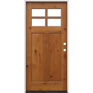 36 in. x 80 in. Golden Oak Left-Hand Inswing 4-Lite Clear Beveled Insulated Glass Stained Alder Prehung Front Door