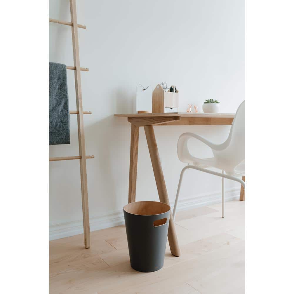Natural and Charcoal Wood Bathroom Trash Can
