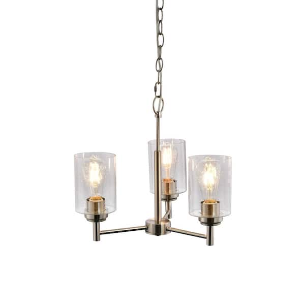 LAZZUR Couesnon 18 in. 3-Light Satin Nickel Chandelier with Seeded Glass Shades