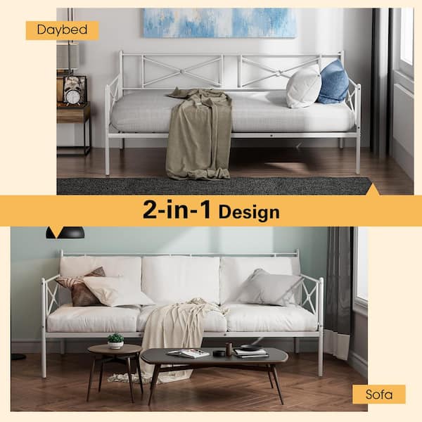 Costway White Metal Twin Size Daybed Frame Slat Support
