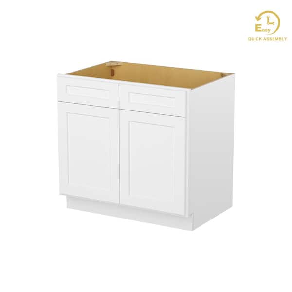 Easy-DIY 36 in. W x 24 in. D x 34.5 in. H Ready to Assemble Sink Bases in Shaker White Kitchen Cabinet