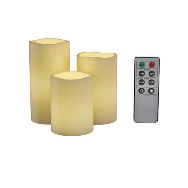 3PC Battery LED Flameless Lights Lamp Pillar Candles Wax With Timer Remote 