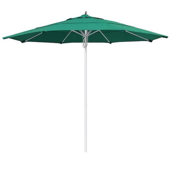 California Umbrella 11 ft. Silver Aluminum Commercial Market Patio Umbrella Fiberglass Ribs and Pulley lift in Spectrum Aztec Sunbrella