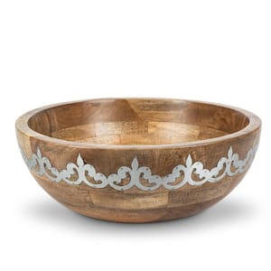 Wood/Metal Wide Serving Bowl