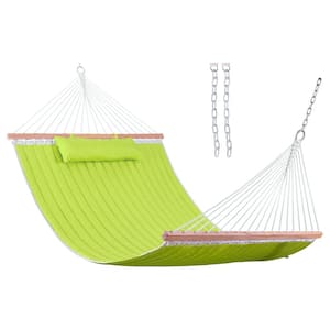 12 ft. Double Quilted Fabric Lemon Green Hammock with Spreader Bars and Detachable Pillow