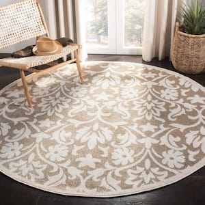 Amherst Wheat/Beige 7 ft. x 7 ft. Round Floral Border Area Rug