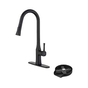2-Spray Patterns Single Handle Pull Down Sprayer Kitchen Faucet with Deckplate Included and Glass Rinser in Matte Black