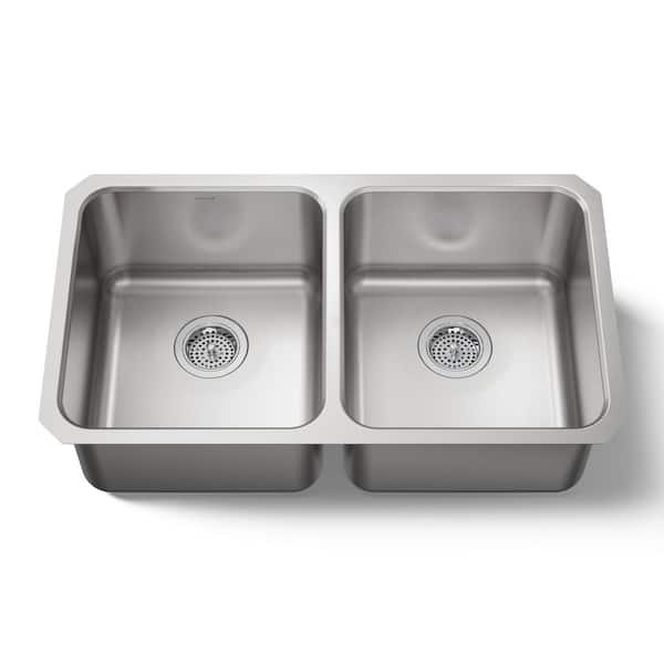 Undertone Undermount Stainless Steel 32 in. Double Bowl Kitchen Sink