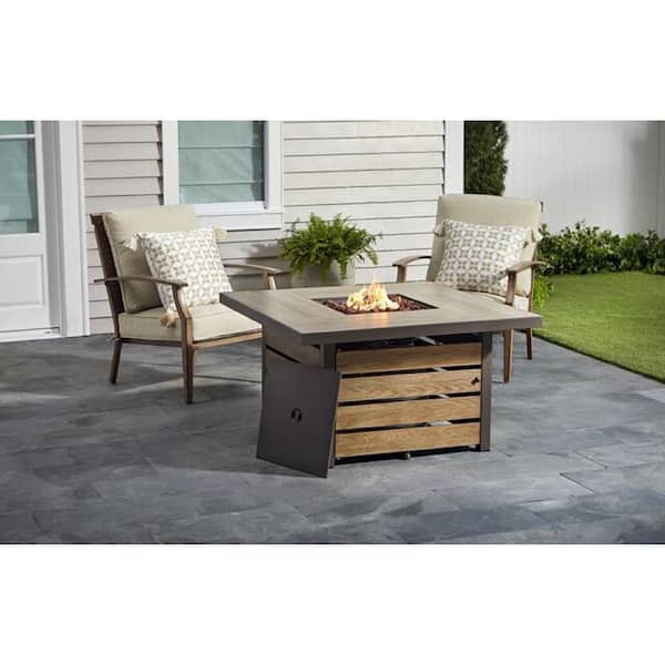 Hampton Bay Summerfield 44 in. x 24.5 in. Square Steel Gas Fire Pit Table with Wood-Look Tile Top