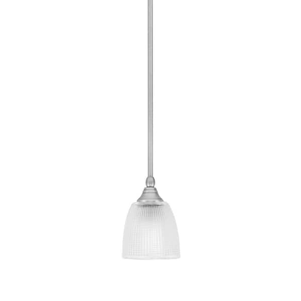 Unbranded Sparta 100-Watt 1-Light Brushed Nickel Shaded Pendant Light Mini Pendant with Clear Ribbed Glass and No Bulb Included