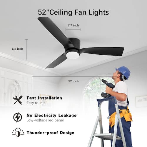 52 in. LED Indoor Outdoor Black ABS Finish Ceiling Fan with 1-Light and Remote Control Ceiling Fans With Lights