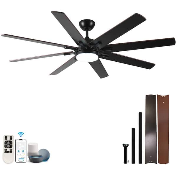 Jushua 72 in. Large Ceiling Fan with Lights and Remote, Indoor/Outdoor, Black Modern Design, 6-Speed Reversible DC Motor