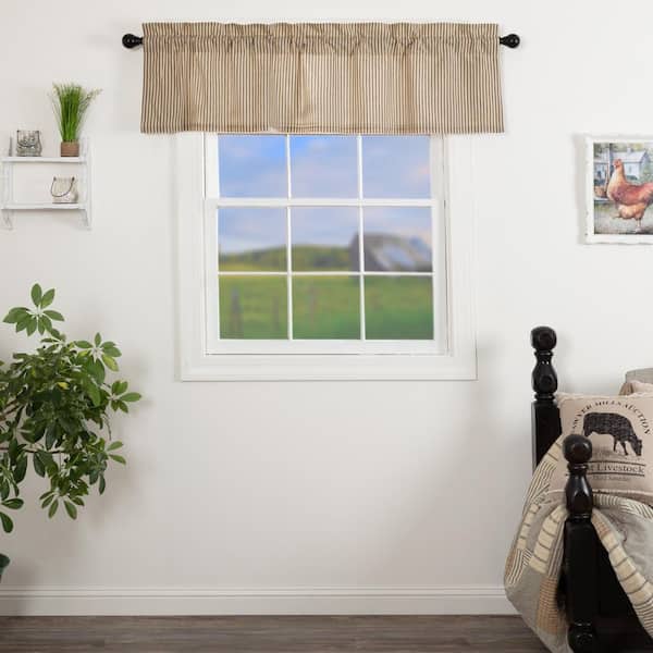 VHC BRANDS Sawyer Mill Ticking Stripe 60 in. L x 16 in. W Cotton Valance in Coal Black Dark Creme
