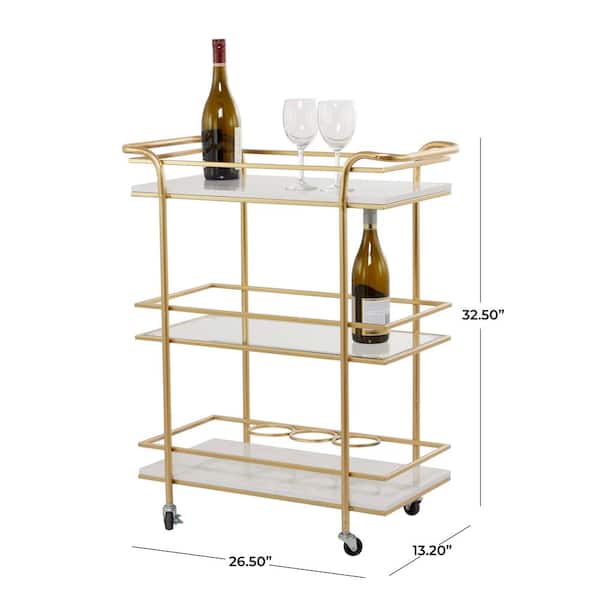 Litton Lane 33 Gold Marble Glam Bar Cart 042558 The Home Depot