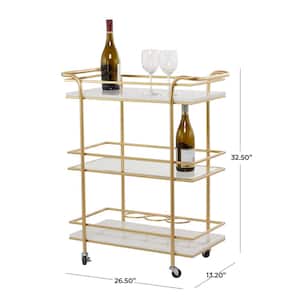 33 in. Gold Marble Glam Bar Cart